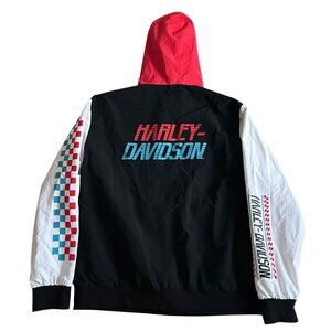 Harley-Davidson Colorblock Pullover Windbreaker Jacket Hooded With Graphics